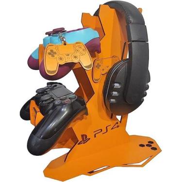 Imagem de Suporte para 2 Controles e 1 HeadPhone + Chaveiro mdf - LUALKI, LARANJ