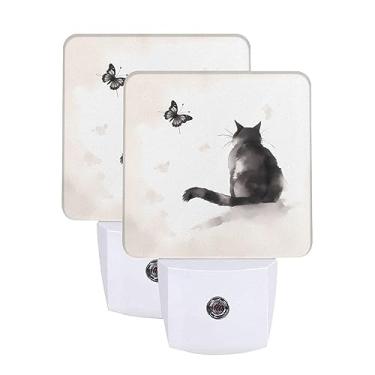 Imagem de Aieefun Conjunto De 2 Luzes Noturnas Led Aieefun, Gato Preto, Borboleta, Pintura Vintage, Lâmpada Com Sensor Automático Do Anoitecer Ao Amanhecer, Plug-In, Decoração Para Casa, Adultos