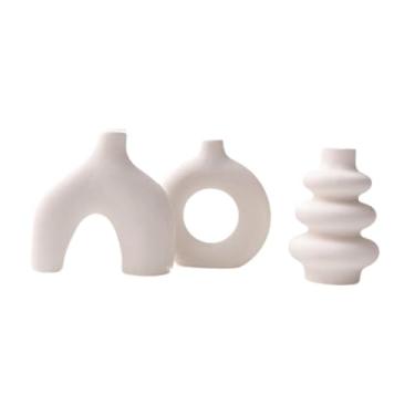 Imagem de WeiLaiKeQi Vaso de cerâmica boho com 3 peças, arranjos florais, vaso de flores moderno, de plantas para sala de estar, mesa, quarto de fazenda, Branco