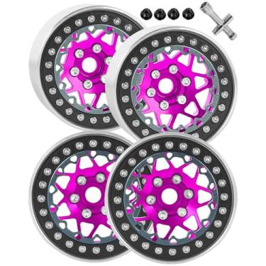 Imagem de hopsupRC RC 1.9 Beadlock Jantes para 1/10 SCX10 90046 AXI03007 TRX4 TRX6 VS4-10 Gen7 Gen8 MST CFX D90 RC Crawler, Alumínio 4.8 cm RC Pneus Roda Rim RC Caminhão Pneus Rodas Jantes (4 Peças) Rosa