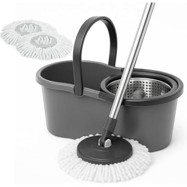 Imagem de Mop com Balde Giratório Cesto em Inox, 9 Litros, Esfregão para Limpeza