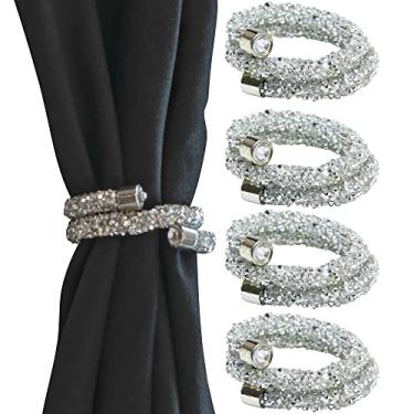 Imagem de Sparkles Home Anel De Guardanapo Com Strass Luminoso, Brilhantes Em Fio Flexível, Para Guardanapos Pano, Mesa Jantar Formal, Eventos, Casamentos, Prata, Conjunto 4, 5 Cm