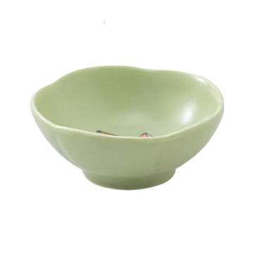 Imagem de Utensílios de mesa em estilo japonês, desenhados à mão, criativos, fofos, simples, delicados, irregulares - prato pequeno com boca - gato e peixe (verde)
