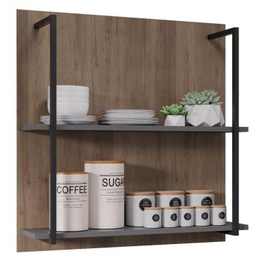 Imagem de Prateleira Industrial Cozinha Dupla Com Painel Flora M24 Freijó-grafite - Mpozenato