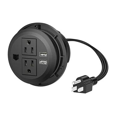 Imagem de XBA Conector De Energia 3" Para Mesa, Tomada Embutida Mesa Com 2 Usb, Ca, 1 Porta Rede Rj45 E Cabo 3 Metros, Suporte Embutido Bancada, Escritório, Móveis (Preto)
