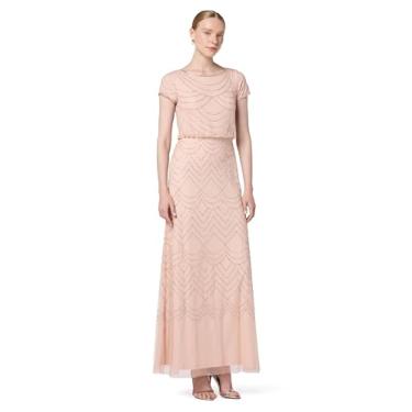Imagem de Adrianna Papell Vestido feminino de manga curta com contas, Blush, 38
