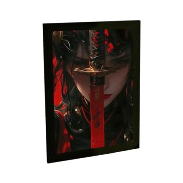 Imagem de Quadro Decorativo Anime Garota E Katana Vermelha Ilustração Games Decoração Poster Quarto Sala
