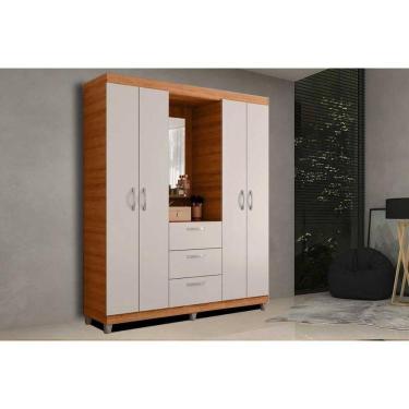 Imagem de Guarda Roupa 4 Portas e 3 Gavetas c/ 1 Espelho Clapton Freijo/Off White - Caemmun
