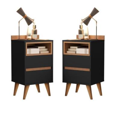 Imagem de Kit Conjunto 2 Mesa De Cabeceira Retro Quarto Canto 2 Gavetas(Preto/Nature)