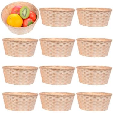 Imagem de Cestas de pão de bambu para servir, 12 cestas de armazenamento de frutas tecidas à mão, design redondo, cesta de servir para piquenique, mesa de jantar, lanches, exibição de frutas, 18 x 7 cm