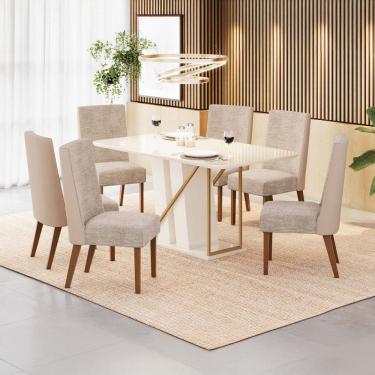 Imagem de Mesa de Jantar 8 Lugares Naomi com Vidro Creme/Natural/Off White - Pnr Móveis