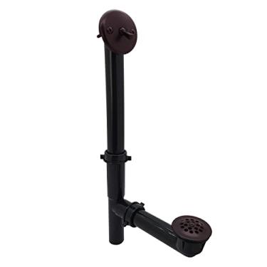 Imagem de Westbrass A592144-12 3,8 cm x 35,5 cm Conjunto tubular de lixo e transbordamento de banho preto com alavanca de viagem e filtro de colmeia grade de drenagem, bronze polido a óleo