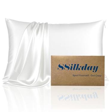 Imagem de Capas de almofada de seda de amoreira com zíper, fronhas macias e respiráveis para quem dorme quente, fronha de cetim de seda para cabelo e pele, presentes para mulheres (branco creme, tamanho king, 1