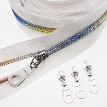 Imagem de YIGUANXIN #5 Zíperes De Nylon Metálicos Coloridos Por Metro, Fita Para Zíper Branca A Granel, 10 Metros Com 25 Puxadores Faça Você Mesmo, Costura, Artesanato E Bolsas