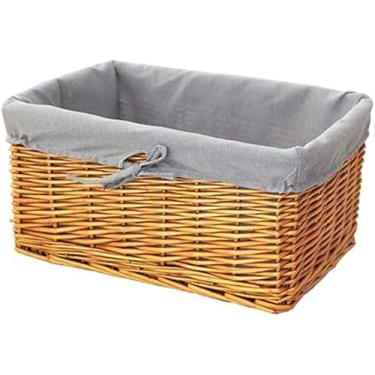 Imagem de Cestos De Armazenamento De Vime Tecidos à Mão, Recipiente Organizador Retangular Com Forros Removíveis, Cestos De Prateleira Ideal Para Cozinha, Quarto De Banheiro, Honey Color, L