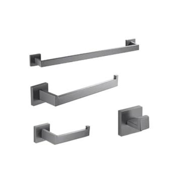 Imagem de Acessórios para banheiro, toalheiro, suporte para papel higiênico, arma, gancho para toalha cinza, aço inoxidável, montagem na parede do quarto, conjunto de acessórios para banho (conjunto de 4 p