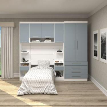 Imagem de Quarto Modulado Solteiro 6 Portas Alpes Luciane, Branco/Grey Sky