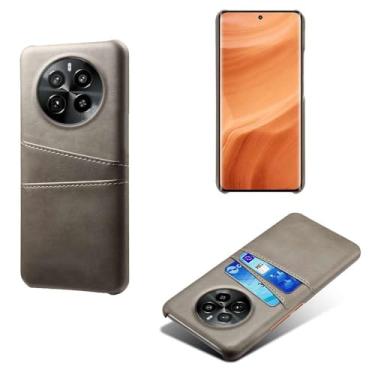 Imagem de Capas Compatível com OPPO Realme GT5 PRO,tampa protetora de couro falso,design de saco de cartão com 2 fendas de cartão atrás,proteção anti-impressão digital e anti-gota-Grey