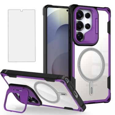 Imagem de Asuwish Capa de celular para Samsung Galaxy S24 Ultra 5G com protetor de tela, suporte para câmera, suporte, capa magnética híbrida fina, protetora para celular S24Ultra 24S S 24 24Ultra feminina roxa