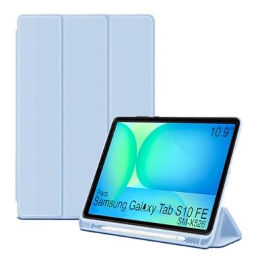 Imagem de Capa Tablet flip para Samsung Galaxy Tab S10 FE 5G SM-X526 BZADZTO Smart pen 10.9 polegadas resistente aveludada compatimento para caneta Case capinha Anti Impacto Suporte Pencil - Alamo (Azul Claro)