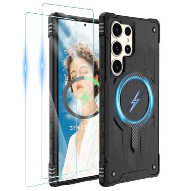 Imagem de Gritup Capa para Samsung Galaxy-S23-Ultra-Case com Magsafe, 2× protetor de tela, S23 Ultra Magnetic Capa protetora anti-impressão digital de grau militar à prova de choque para Galaxy S23 Ultra, preta