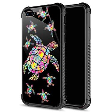 Imagem de Capa para iPhone 8 Plus, capa colorida da família tartaruga arco-íris para iPhone 7 Plus para meninos e meninas, design gráfico moderno, à prova de choque, antiarranhões, proteção contra quedas para Apple iPhone 7/8 Plus