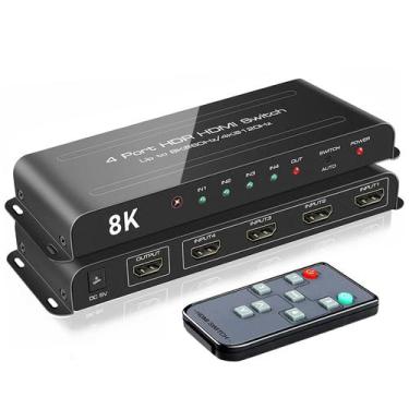 Imagem de Switch HDMI ROOFULL 4 portas 8K @60Hz 4K @120Hz com controle remoto de