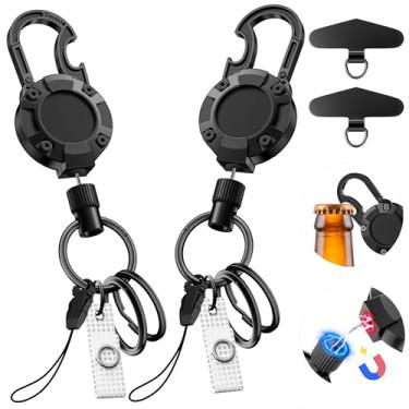 Imagem de Pacote com 2 porta-crachás retráteis – Carretel magnético resistente para identificação com gancho de abridor de garrafa embutido, cabo retrátil de aço de 65 cm comporta 397 g para médicos