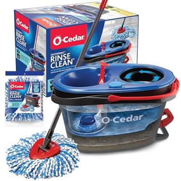 Imagem de O-Cedar EasyWring RinseClean microfibra Spin Mop & Bucket sistema de limpeza de piso com 1 recarga extra, cinza