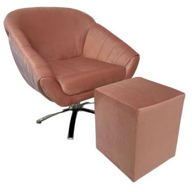 Imagem de Kit Poltrona Giovana Giratória Cromado, Puff Quadrado e Almofadas em S