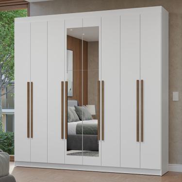 Imagem de Guarda-Roupa Casal 8 Portas Batentes com Espelho Branco/Branco/Rustic Netuno Madesa