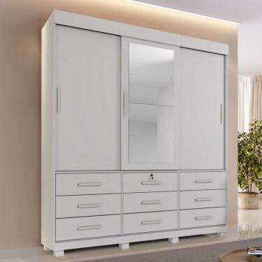 Imagem de Guarda-Roupa Casal Copenhague 3 Portas 9 Gavetas com Espelho Branco - Pnr Móveis
