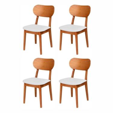 Imagem de Kit 4 Cadeiras de Madeira Maciça, Multilaminada e Estofada Letícia Espresso Móveis Champagne/Off White