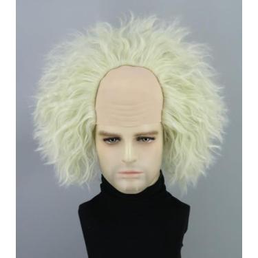 Imagem de Topcosplay Peruca Cosplay Mad Scientist Peruca curta careca masculina fantasia Halloween fantasia vestido perucas (verde fluorescente)