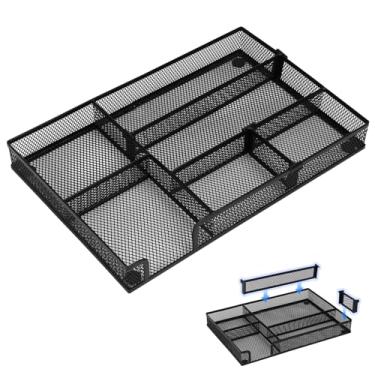 Imagem de SANWICH Bandeja organizadora de gaveta de mesa com 2 compartimentos ajustáveis, organizadores de gavetas de malha de metal, conjunto organizador de gaveta multiuso para escritório, casa e material
