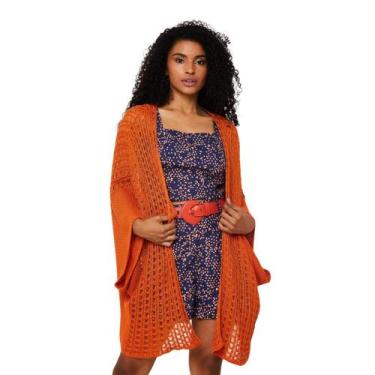 Imagem de Kimono Feminino Tricot Colete Amplo Ponto Rendado Saida Praia Verão Ab