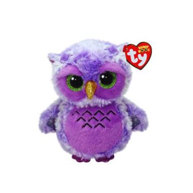 Imagem de Pelúcia Coruja Owlivia Ty Beanie Boos Roxa e Fofinha com Bico Dourado 