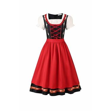 Imagem de Regenboog Fantasia feminina Oktoberfest, vestido Dirndl bávaro com avental, roupa de empregada de cerveja, Vermelho, Small