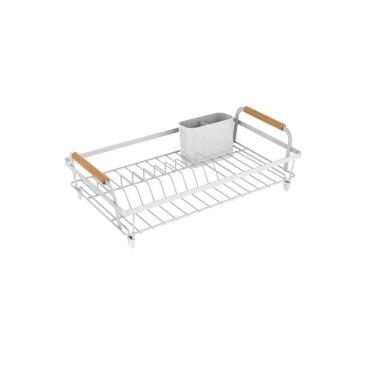 Imagem de Escorredor De Louças Aço E Madeira Metalla Branco 42Cm - Yoi