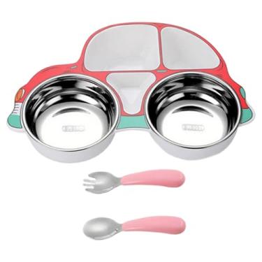 Imagem de Pratos divididos para crianças, lindo conjunto de utensílios de mesa em forma de carro, PP seguro e aço inoxidável com 5 compartimentos antiderrapantes para controle de porções em casa, escola, jardim