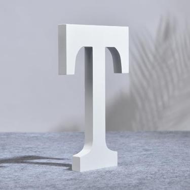 Imagem de AOOLADA Letra T de madeira de 25,4 cm para decoração de parede, letras grandes de madeira branca para artesanato DIY e decoração de festa de aniversário de casamento, letras do alfabeto em pé