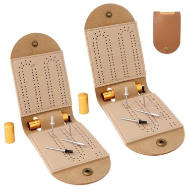 Imagem de 2 Sets Small Cribbage Board Game Set, Portable Travel Foldable PU Leather Mini 2 Track Cribbage Board with 8 Metal Pegs and 2 Storage Slots Accessories Ideal for Family and Friends