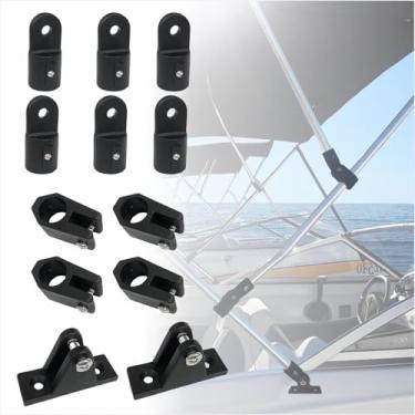 Imagem de Conjunto de ferragens de encaixe superior Bimini para tubos de 7/20.3 cm - Tampa de ponta de olho Bimini de grau marinho, corrediça de mandíbula, dobradiça de convés, 12 peças (7/20.3 cm)