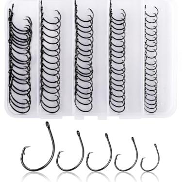 Imagem de Alwonder Pacote com 100 ganchos circulares em linha anzóis de pesca Pompano, aço de alto carbono, não deslocado, fechado, círculo, gancho de lacuna larga, água salgada, água doce para robalo