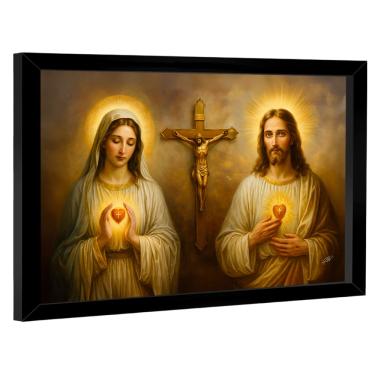 Imagem de Quadro Decorativo Sagrado Coração de Jesus e Maria