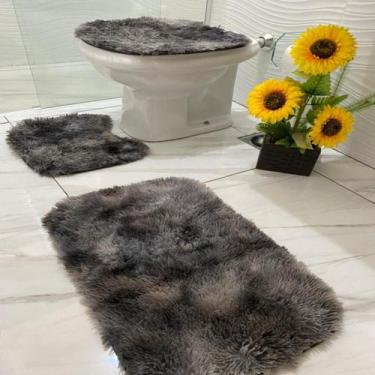 Imagem de kit tapete de benheiro 3 pecas peludindo costa oro, cinza mesclado