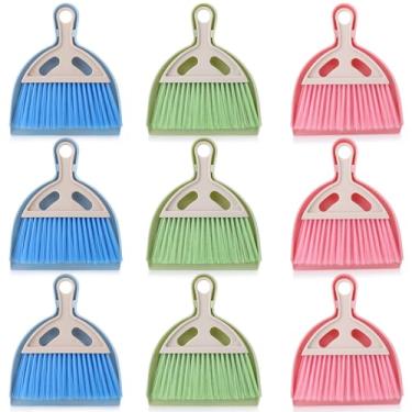 Imagem de Conjunto de 9 peças de vassoura pequena e pá de lixo, vassoura de mão e pá de lixo, conjunto de vassouras e pás de lixo com alça para limpeza de mesa, sofá, teclado, carro, bancada, ninho de animal de