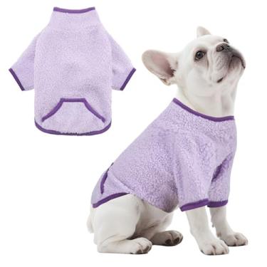 Imagem de LONTEPET Suéter de cachorro de gola rolê, moletom térmico para cachorro com bolso, roupas de inverno para animais de estimação pequenas, pulôver macio para filhotes (roxo, grande)