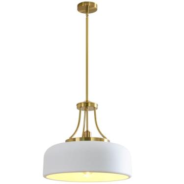 Imagem de YHANFENGCY Luminária pendente branca moderna, pingente de teto redondo grande de 48 cm em estilo industrial nórdico, adequado para ilha de cozinha, sala de estar, sala de jantar, armazém, bar e