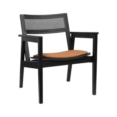 Imagem de Poltrona Gusty Com Encosto Telinha Assento Anatômico - Preto - Estofado Corano Caramelo